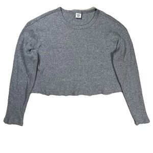 Sunday Best Cropped Top Women's Sz S Gray Long Sleeve Thermal Waffle Knit Casual
